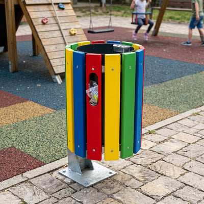 35 Litre circular wooden litter bin for playgrounds