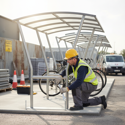 Premium Open Sided Bike Shelter with Clear PETG Roof - 5m Extension Bays