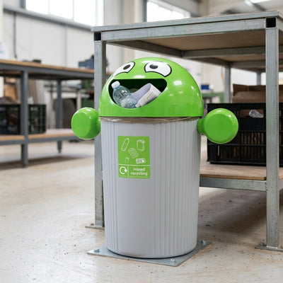 84 litre recycling bin with coloured lid and grey base