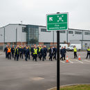 Light Slate Gray Professional Fire Safety Sign - Fire Assembly Point Up Left Arrow