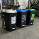 3-bin recycling station with pedal operation and A4 stickers