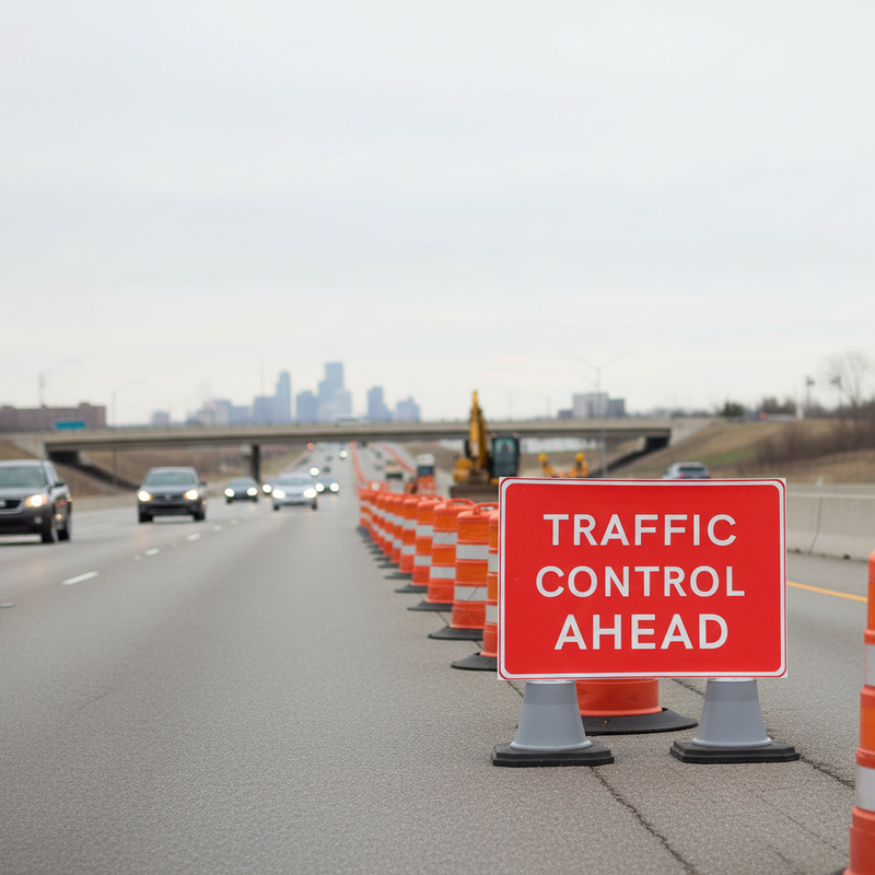 Light Gray Traffic Control Ahead High-Performance Cone Sign 1050 x 750mm