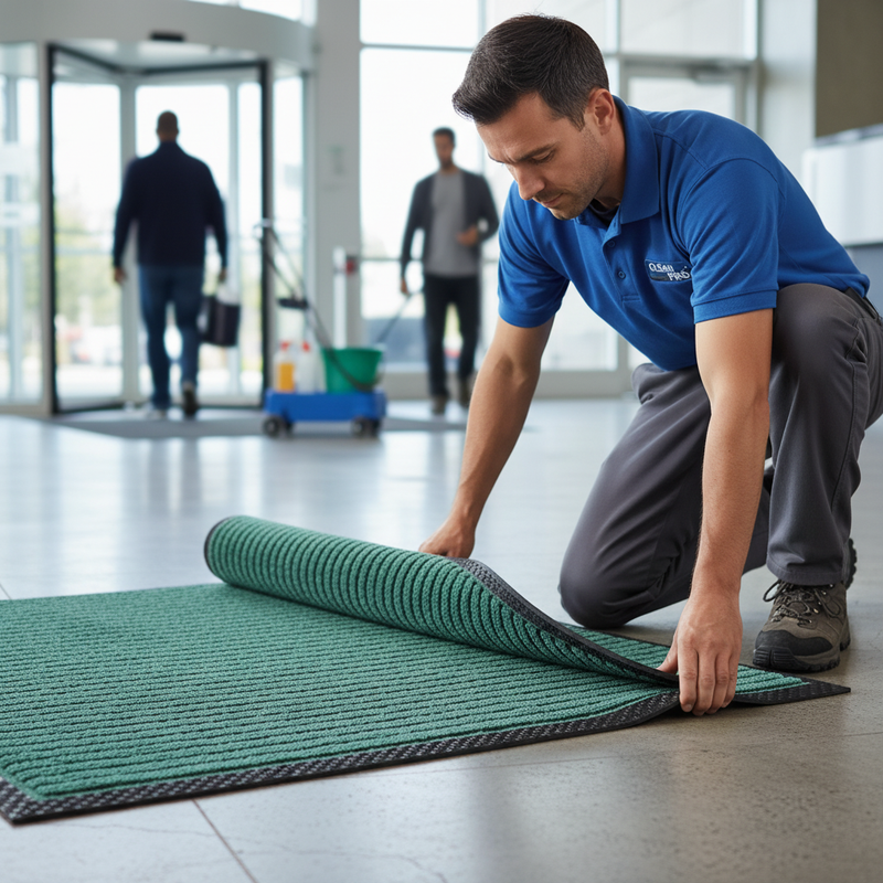 Gray Premium Ribbed Entrance Door Mat - Indoor Use - Green
