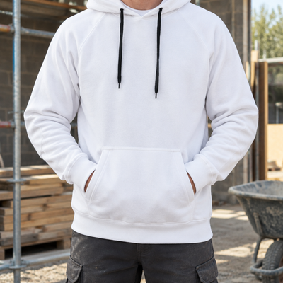 Heavy Duty Work Hoodie with Reinforced Elbows - White