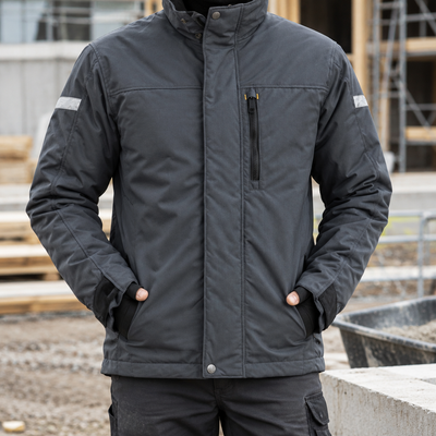 Insulated Work Jacket with Fleece-Lined Collar - Steel Grey/Black