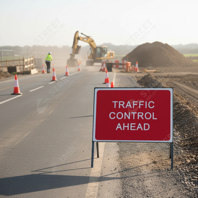 Heavy Duty Traffic Control Ahead Metal Sign - 1050mm x 750mm