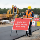 Rosy Brown Premium When Red Light Shows Wait Here Metal Sign - 1050mm x 750mm
