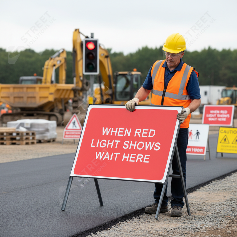 Rosy Brown Premium When Red Light Shows Wait Here Metal Sign - 1050mm x 750mm