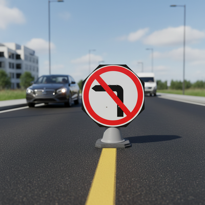 Premium No Left Turn 750mm Circle Cone Sign for Road Safety