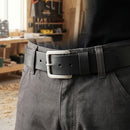 Durable Leather Work Belt with Metal Buckle - Black