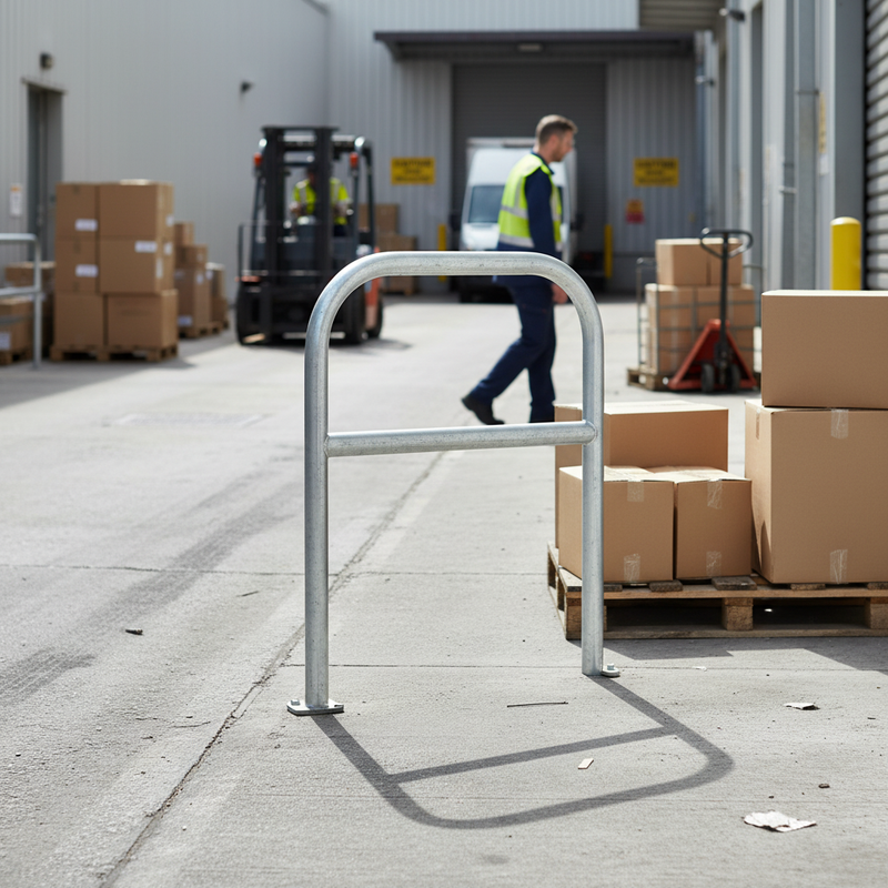 Gray Heavy Duty Galvanised Steel Hoop Perimeter Barrier with Cross Bar - 1000mm Above Ground