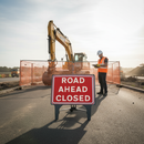 Light Gray Heavy Duty Road Ahead Closed Sign - 1050x750mm with Robust Design