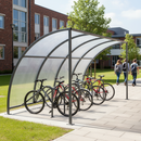 Light Gray Premium Cycle Shelter with Clear PETG Roof & Integrated Bike Stands - Extension Bays