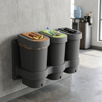70L recycling station triple-bin set recycled plastic