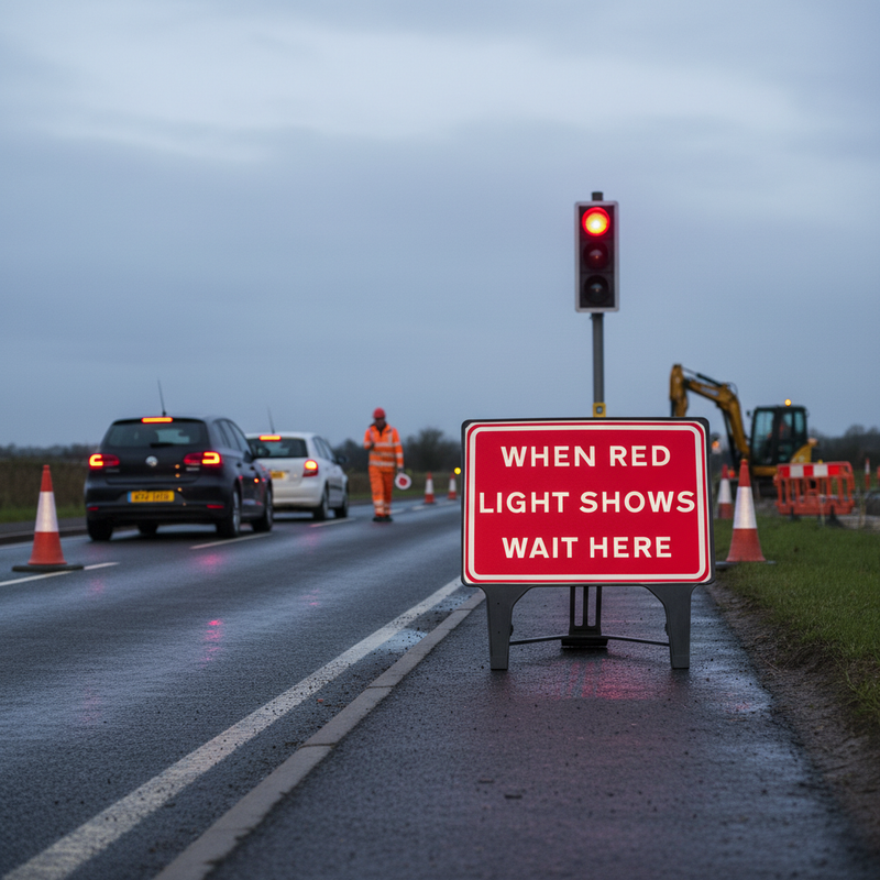 Dark Gray Professional Wait Here Sign - 1050x750mm Safety Indicator