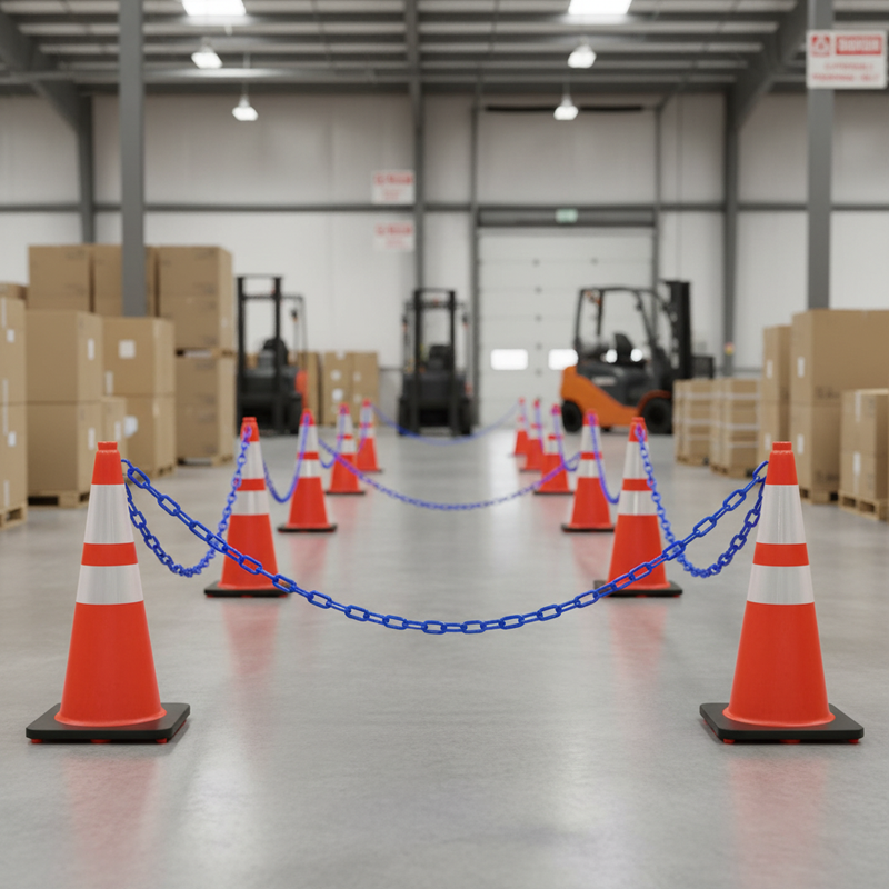 Dark Gray Premium Plastic Cone Chain 2.5m - High Visibility Blue