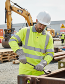 Light Gray High-Visibility Long Sleeved Polo Shirt in Yellow for Safety