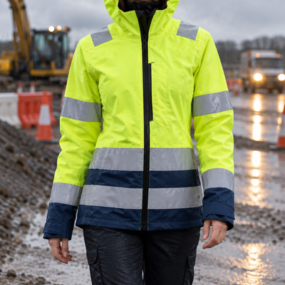 Women's Waterproof High-Visibility Shell Coat Yellow/Navy