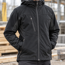Black/Dark Grey Hooded Soft Shell Work Coat (view 2)