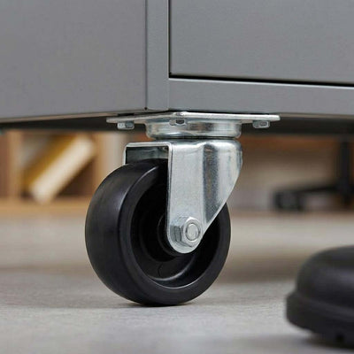 50mm Pressed Steel Swivel Castor Wheel - Black Polypropylene & 4-Hole Top Plate - 65kg Max Load