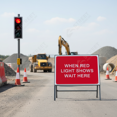 When Red Light Shows Wait Here Heavy Duty Metal Sign 1050mm x 750mm