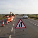 Dim Gray Premium Road Narrows Left Triangle Metal Sign Face 750mm