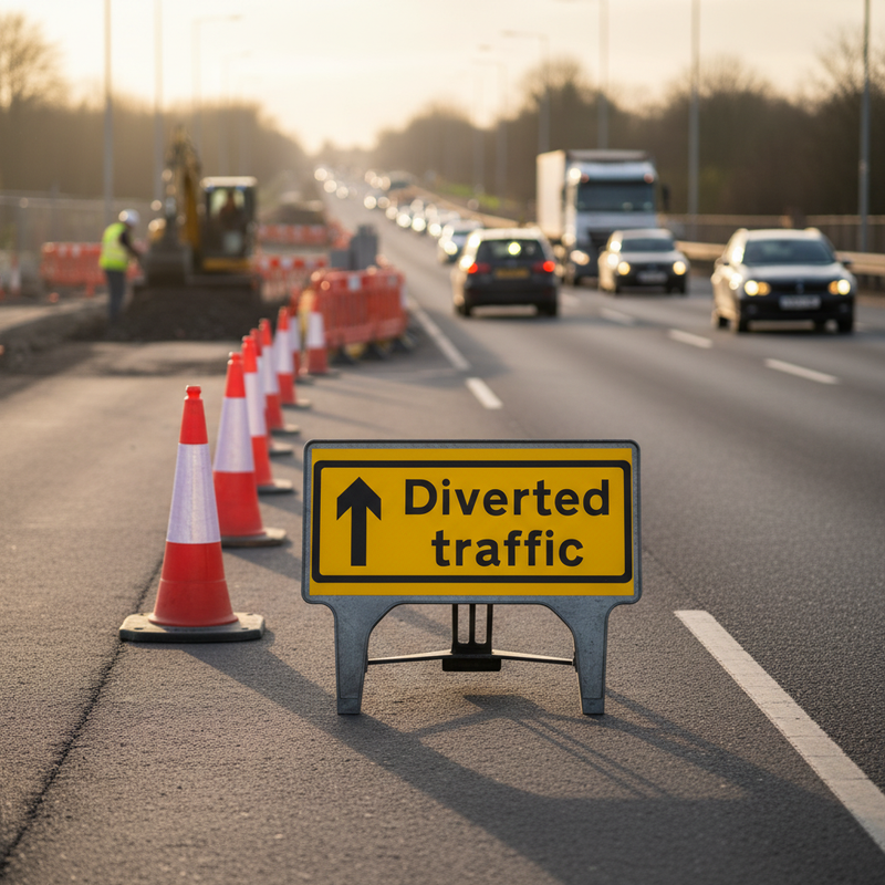 Dim Gray Premium Diverted Traffic Forward Sign 1050 x 450mm - Robust & Durable