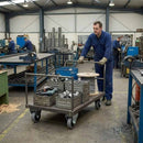 Slate Gray Pressed Steel Fixed Castors With Grey Rubber on Black Polypropylene Wheel - 50mm to 100mm