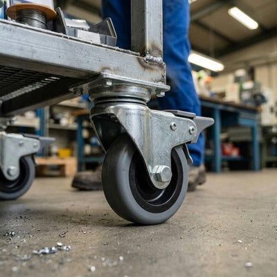 50mm Fixed Castor With Grey Rubber on Polypropylene Wheel & 4-Bolt-Hole - 60kg Load Capacity