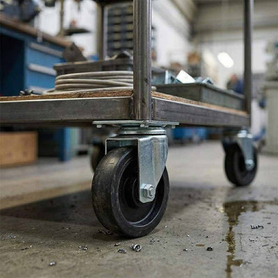 50mm Pressed Steel Swivel Castor Wheel - Black Polypropylene & 4-Hole Top Plate - 55kg Load Capacity