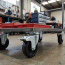 Dim Gray 50mm Pressed Steel Swivel Castor Wheel with Brake - Black Polypropylene & 4-Hole Top Plate - 55kg Load
