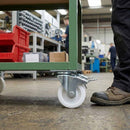 Dark Sea Green 50mm Pressed Steel Swivel Castor Wheel with Brake - White Nylon & 4-Hole Top Plate - 50kg Load Capacity