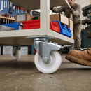 Dim Gray 50mm Pressed Steel Swivel Castor Wheel with Brake - White Nylon & 4-Hole Top Plate - 50kg Load Capacity