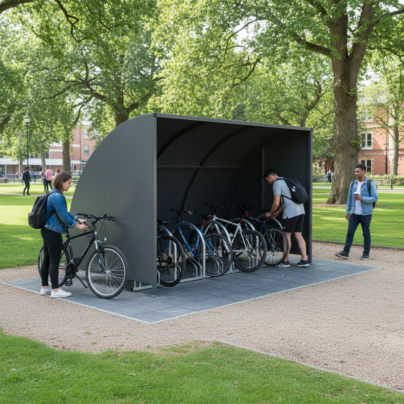 Dark Olive Green Premium Free Standing Cycle Shelter with Galvanised Curved Roof