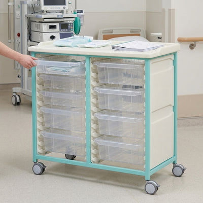 Steel Double Column Tray Trolley – 9 Drawers (3×100mm, 6×150mm)