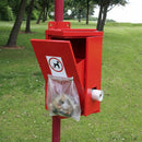 Post-mountable galvanised steel dog waste bin with front-opening chute