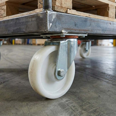 150mm Pressed Steel Swivel Castor Wheel with 4 Hole Top Plate & White Nylon Wheel - 180kg Load Capacity