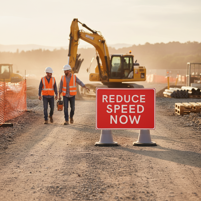 Rosy Brown Premium Reduce Speed Now Cone Sign - 1050 x 750mm - Double Cone