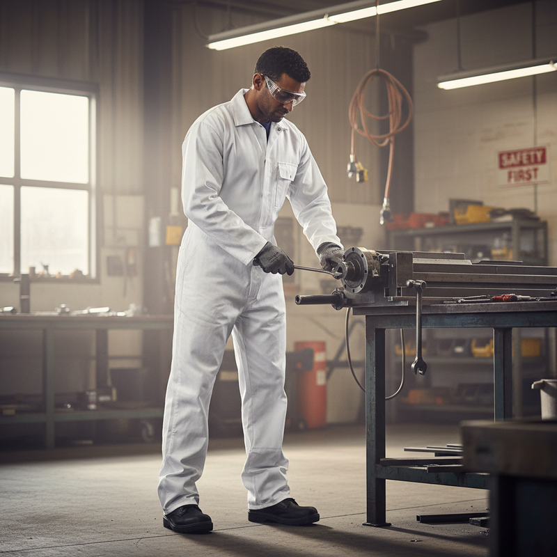 Dim Gray Premium Cotton Drill Boilersuit - White with Multiple Pockets