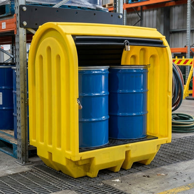 2-Drum Spill Pallet with Lockable Hardcover – 205L Capacity