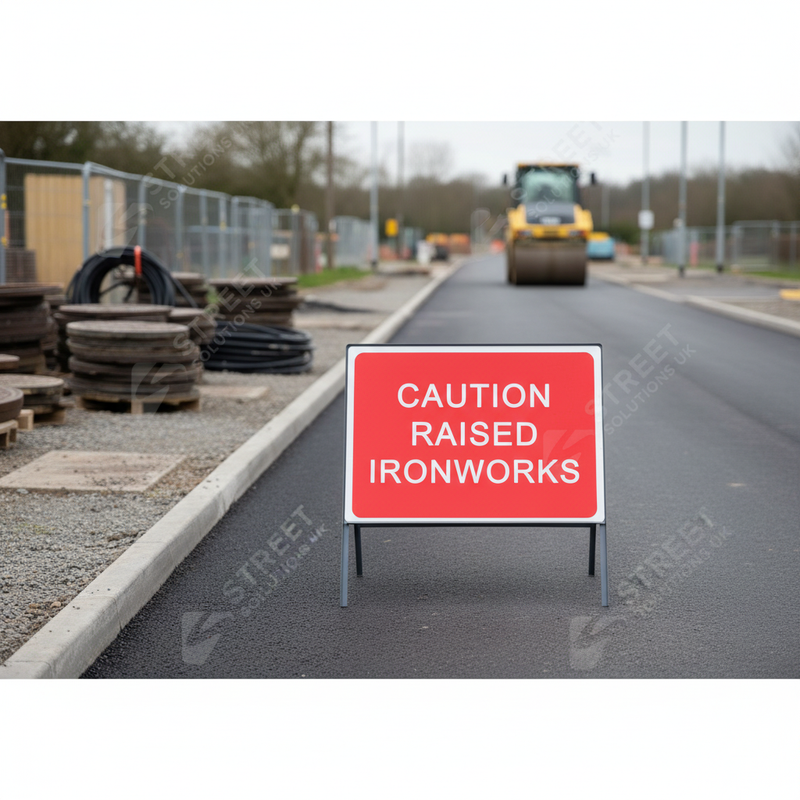 Dim Gray Premium Caution Raised Ironworks Metal Sign Face - 1050 x 750mm