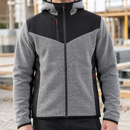 Grey Melange/Black Hooded Fleece Jacket with Reinforced Panels