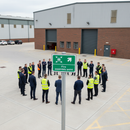 Light Gray Premium Fire Safety Signs - Fire Assembly Point Up Right Arrow