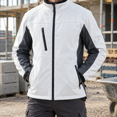 Lightweight Softshell Work Jacket with Fleece Collar - White/Dark Grey