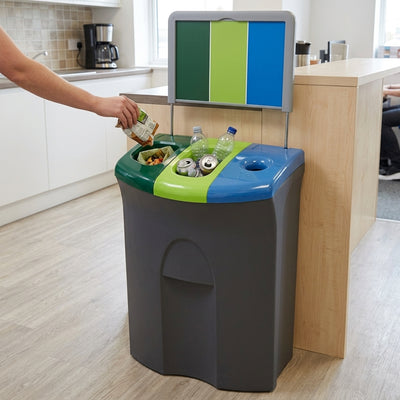 110 Litre Triple-Compartment Recycling Bin with Open & Liquid Lids
