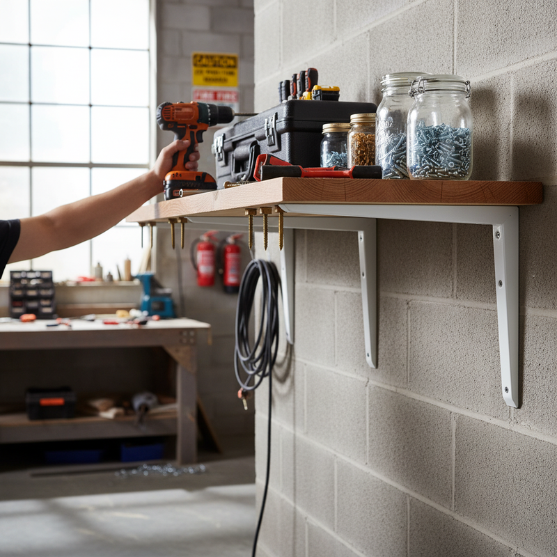 Dark Gray Heavy Duty White Mitred Shelf Brackets for Commercial and Domestic Use