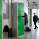 Four-door steel school locker 1365mm h, cam lock, 9 colours