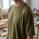 Loose Fit Cotton Crew Neck Work T-Shirt - Khaki Green