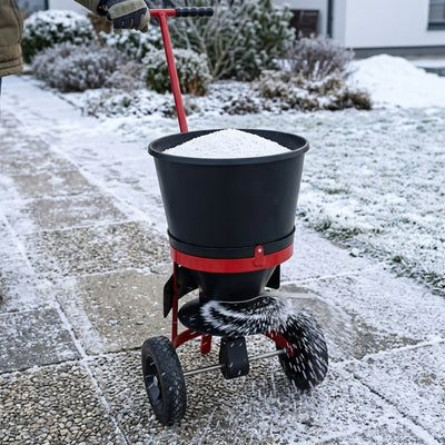 Hand-push salt spreader, 25kg capacity, 3m spread width