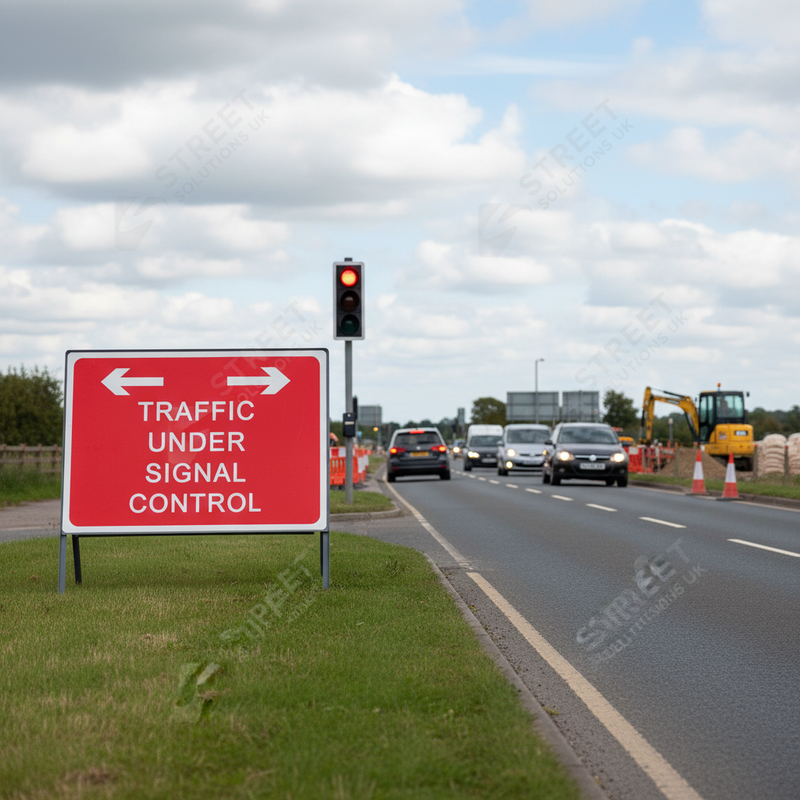 Light Gray Premium Traffic Under Signal Control Metal Sign Face - 1050mm x 750mm